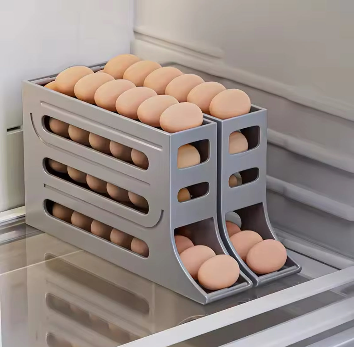 Automatic Rolling Egg Storage Box, Four Tier Egg Roller Rack, Refrigerator Egg Dispenser, Egg Basket Container Automatic Rolling Egg Storage Box, Four Tier Egg Roller Rack, Refrigerator Egg Dispenser, Egg Basket Container